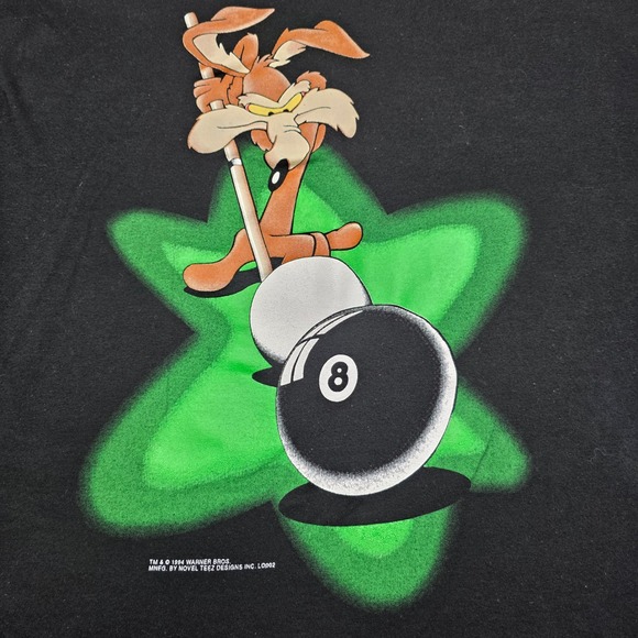 Vtg 1994 Wile E Coyote 8 Ball Pool Billiards Shirt Warner Bros Novel Teez XL - Picture 3 of 8